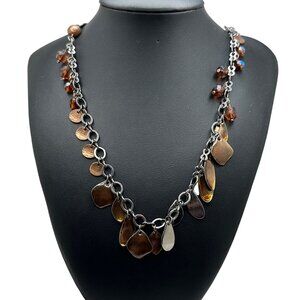 Chico's Necklace Jewelry Statement 36" Adjustable Black Copper Tone Tab Pendant